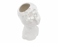 Jarrón de cerámica blanca con cara de mujer 10,5x10x24,7 cm Blanco Best