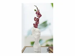 Jarrón de cerámica blanca con cara de mujer 10,5x10x24,7 cm Blanco Best