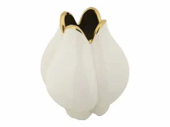 Jarrón de cerámica con borde dorado Bud Blanco Discount