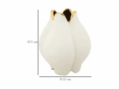 Jarrón de cerámica con borde dorado Bud Blanco Discount