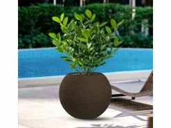 Jarrón de resina con diseño de esfera redonda Botticelli Marrone para plantas de interior y exterior, diámetro 40 x 33 h^ Sale