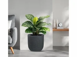 Jarrón de resina de interior y exterior para plantas cilíndricas de diseño d.35x34h Raffaello Grigio Gris New