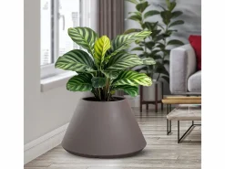Jarrón redondo cónico de resina Stromboli Dove Grey para plantas de interior y exterior, diámetro 60 x 35 h^ Discount