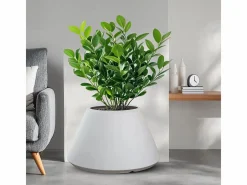 Jarrón redondo de resina de diseño cónico Stromboli para plantas de interior y exterior, d.60x35h Blanco New