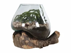 Jarrón sobre base de madera de cristal 18x20 cm^House Nordic Discount