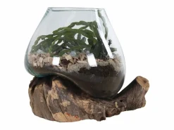 Jarrón sobre base de madera de cristal 18x20 cm^House Nordic Discount