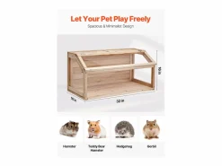Jaula para Hámster y Roedores, SucceBuy Jaula de Madera para Hámster, 81 cm, Hábitat para Ratones, Roedores y Pequeños Animales Color natural claro