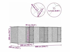 Jaula para perro 600 x 200 x 200 cm Acero Galvanizado^Clicnbuy