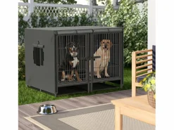 Fativo Jaula para perros con 3 puertas interiores, gran transportín XXL con bandeja extraíble 90x62x68cm Negro Outlet