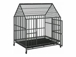 Jaula para perros con ruedas acero galvanizado ES595096 Negro Clearance