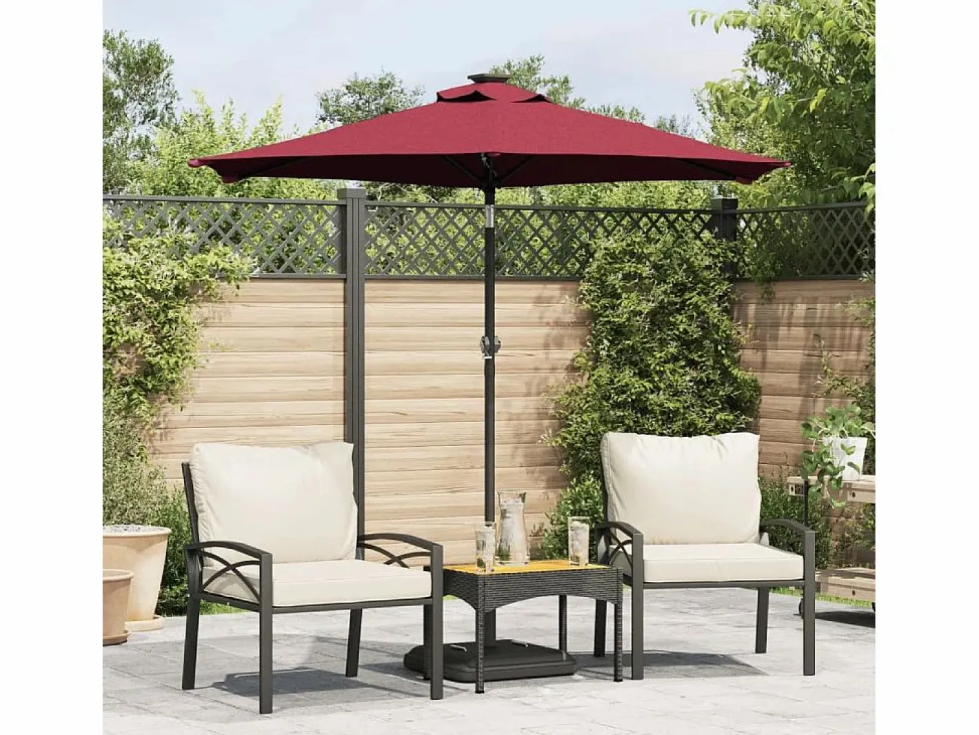 Jeanerette Sombrilla de jardín con poste de acero burdeos 225x225x212 cm^Garden Furniture Outlet