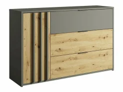 Meublorama Dormitorio Completo|Juego completo de dormitorio IZO: Armario, cama 160x200, cómoda, mesitas de noche, roble/gris antracita