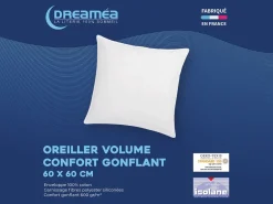 DREAMEA Juego de 2 almohadas - 60 x 60 cm OEKO TEX de - 600 gr - MARIN Blanco New