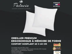 Palacio Juego de 2 almohadas memoria de forma de percal - 91 hilos/ cm² - 750 gr - 60 x 60 cm - AUXENCE Blanco Hot