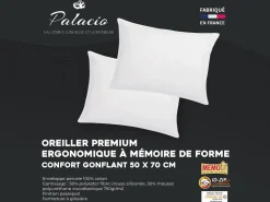 Palacio Almohada|Juego de 2 almohadas memoria de forma de percal - 91 hilos/ cm² - 750 gr - 50 x 70 cm - AUXENCE