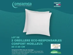Juego de 2 almohadas recicladas 60 x 60 cm de - Funda 100% microfibra - ROSA^DREAMEA New