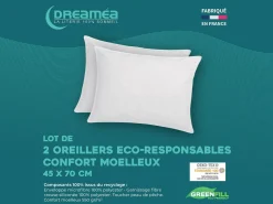 DREAMEA Almohada|Juego de 2 almohadas recicladas 45 x 70 cm de - Funda 100% microfibra - ROSA