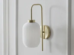 OZAIA Aplique Para Pared|Juego de 2 apliques de pared, latón cepillado y vidrio blanco - L. 25 x Alt. 41 cm - Dorado - LOUXOR