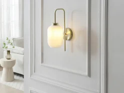 OZAIA Aplique Para Pared|Juego de 2 apliques de pared, latón cepillado y vidrio blanco - L. 25 x Alt. 41 cm - Dorado - LOUXOR