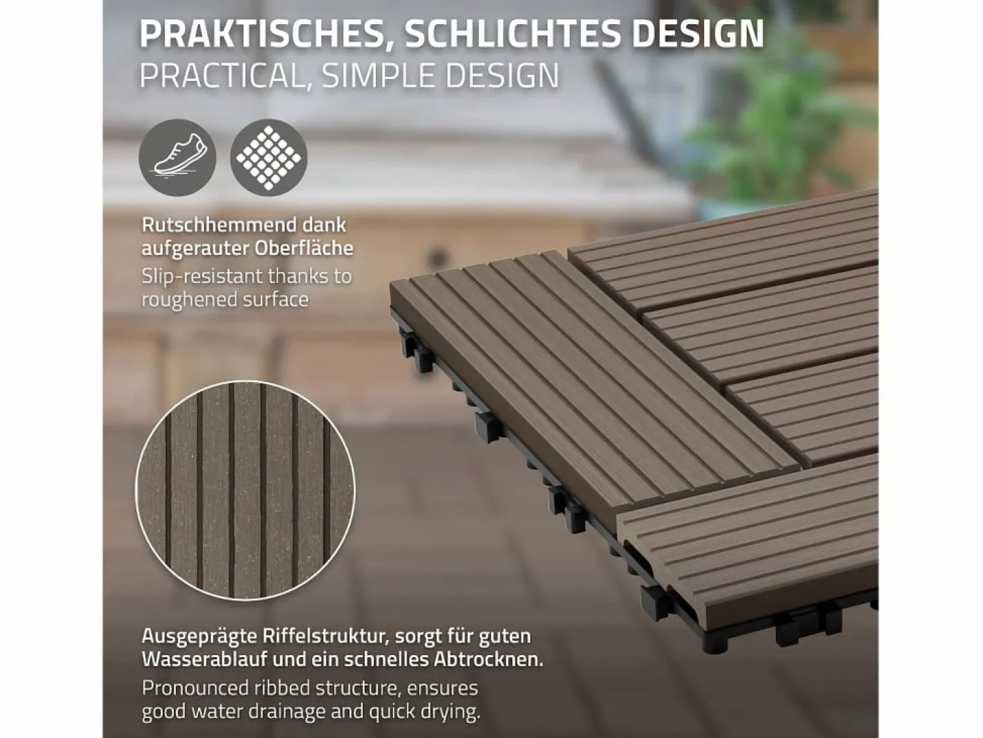 ECD Germany Terraza|Juego de 55 baldosas de terraza de WPC de madera 30x30cm 5m²