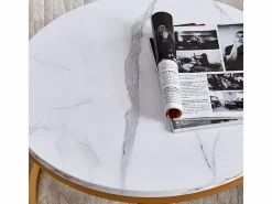 Mesa De Centro|Juego de 2 mesas de centro nido modernas de mármol y metal dorado para sala de estar y dormitorio.