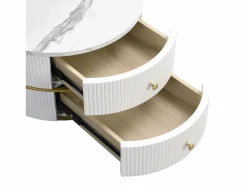 Merax Juego de 2 mesas de centro nido redondas con 2 cajones - 60x60x46cm + 50x50x30,8cm - Motivo mármol - Madera MDF y metal - Blanco + dorado Blanco / Dorado Outlet