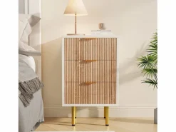 Juego de 2 mesitas de noche - Cómodas de 3 cajones - con tiradores metálicos - 65 x 40 x 40 cm Beige / Blanco Outlet