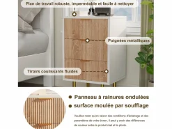 Juego de 2 mesitas de noche - Cómodas de 3 cajones - con tiradores metálicos - 65 x 40 x 40 cm Beige / Blanco Outlet