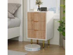Juego de 2 mesitas de noche - Cómodas de 3 cajones - con tiradores metálicos - 65 x 40 x 40 cm Beige / Blanco Outlet
