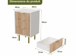 Juego de 2 mesitas de noche - Cómodas de 3 cajones - con tiradores metálicos - 65 x 40 x 40 cm Beige / Blanco Outlet
