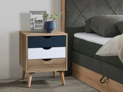 Vente-unique Muebles Niño|Mesita De Noche|Juego de 2 mesitas de noche con 3 cajones, blanco natural y azul marino - LURVIA