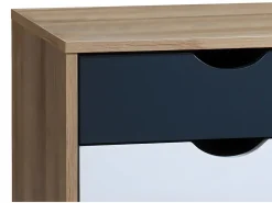 Vente-unique Muebles Niño|Mesita De Noche|Juego de 2 mesitas de noche con 3 cajones, blanco natural y azul marino - LURVIA