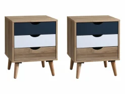 Vente-unique Muebles Niño|Mesita De Noche|Juego de 2 mesitas de noche con 3 cajones, blanco natural y azul marino - LURVIA
