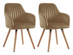 Vente-unique Juego de 2 sillas con brazos - Terciopelo y metal con efecto madera - - ELEANA Beige Online