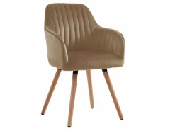 Vente-unique Juego de 2 sillas con brazos - Terciopelo y metal con efecto madera - - ELEANA Beige Online