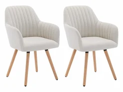 Vente-unique Juego de 2 sillas con brazos - Tela y metal efecto madera - - ELEANA Crema Hot