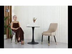 Juego de 2 sillas de comedor beige de cocina en cuero, capacidad de carga 150 kg, 43.5x43.5x90cm^Fativo Outlet