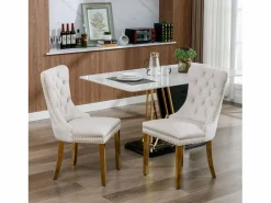 Juego de 2 sillas de comedor en terciopelo con respaldo acolchado y patas de metal dorado^OKWISH Best