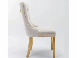 Juego de 2 sillas de comedor en terciopelo con respaldo acolchado y patas de metal dorado^OKWISH Best