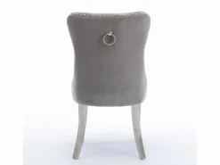 Sillas Y Lotes De Sillas|Juego de 2 sillas de comedor - Sillas con respaldo acolchado y patas de acero inoxidable plateado - con ribete tachonado - terciopelo gris