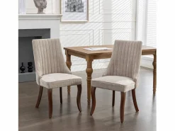 Juego de 2 sillas de comedor con respaldo acolchado y patas de madera - Chenilla^OKWISH