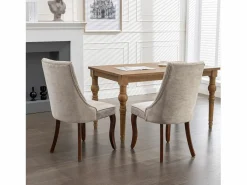 Juego de 2 sillas de comedor con respaldo acolchado y patas de madera - Chenilla^OKWISH