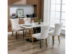 Sillas Y Lotes De Sillas|Juego de 2 sillas de comedor - Sillas con respaldo acolchado y patas de acero inoxidable dorado - con ribete tachonado - terciopelo beige
