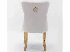 Sillas Y Lotes De Sillas|Juego de 2 sillas de comedor - Sillas con respaldo acolchado y patas de acero inoxidable dorado - con ribete tachonado - terciopelo beige