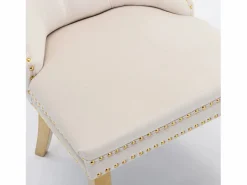 Sillas Y Lotes De Sillas|Juego de 2 sillas de comedor - Sillas con respaldo acolchado y patas de acero inoxidable dorado - con ribete tachonado - terciopelo beige
