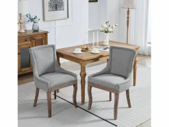 Juego de 2 sillas de comedor - Sillas de comedor con respaldo tapizado y tachuelas de bronce -^ Hot