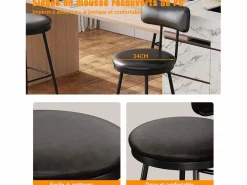 Juego de 2 sillas de mostrador de piel sintética negra, altura 65 cm, para cocina Negro New
