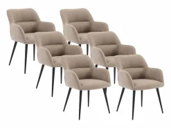 Vente-unique Juego de 6 sillas de table con brazos - Tela aterciopelada y metal negro. . HEKA Beige Sale