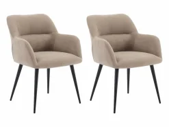 Vente-unique Juego de 2 sillas de table con brazos - Tela aterciopelada y metal negro. . HEKA Beige Hot