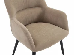 Vente-unique Juego de 2 sillas de table con brazos - Tela aterciopelada y metal negro. . HEKA Beige Hot